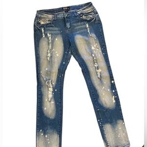 Sizzle Jeans Women's 11 Blue Distressed  Stretch Denim Missing Button On Pocket